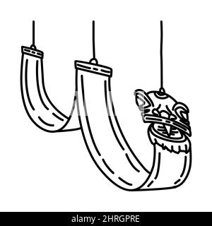 Drachen Decke Dekoration Teil der chinesischen Neujahr traditionelle Kostüm und Dekoration handgezeichnete Ikone Set Vektor. Stock Vektor