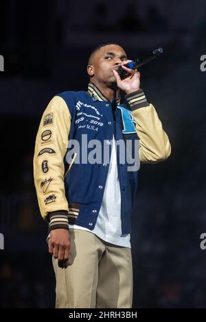 Milwaukee, USA. 24.. Februar 2022. Vince Staples am 24. Februar 2022 beim Fiserv Forum in Milwaukee, Wisconsin (Foto: Daniel DeSlover/Sipa USA) Quelle: SIPA USA/Alamy Live News Stockfoto