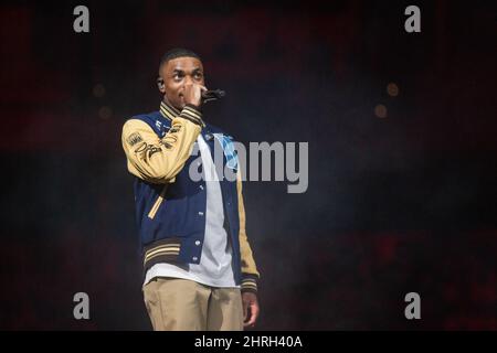 Milwaukee, USA. 24.. Februar 2022. Vince Staples am 24. Februar 2022 beim Fiserv Forum in Milwaukee, Wisconsin (Foto: Daniel DeSlover/Sipa USA) Quelle: SIPA USA/Alamy Live News Stockfoto