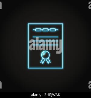 Smarte Contract-Ikone in Neon-Optik. Elektronisches Blockchain-Dokumentsymbol. Vektorgrafik. Stock Vektor
