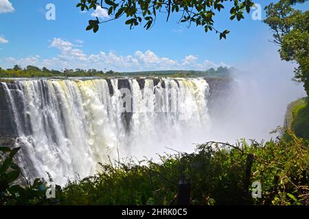 Victoria Falls am Zambezi River, Blick aus Simbabwe, Afrika. Stockfoto