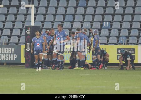 Parma, Italien. 25.. Februar 2022. Stadion Sergio Lanfranchi, Parma, Italien, 25. Februar 2022, Die Bulls feiern den Versuch während des Spiels Zebre Rugby vs Vodacom Bulls - United Rugby Championship Credit: Live Media Publishing Group/Alamy Live News Stockfoto