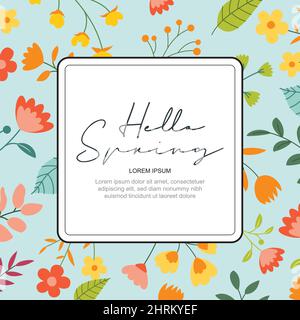 Hallo Frühling Banner Hintergrund Vorlage mit bunten Blume.kann verwendet werden Social Media Karte, Gutschein, Tapete, Flyer, Einladung, Poster, Broschüre. Stock Vektor