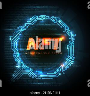 Vector nft Concept Header Banner Illustration Vorlage für Websites oder soziale Netzwerke. Nicht-fungible Token Konzept Grafik Illustration Hintergrund Stock Vektor