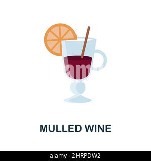 Flaches Symbol für Glühwein. Farbiger Elementschild aus der Getränkesammlung. Flaches Glühwein-Icon-Zeichen für Webdesign, Infografiken und mehr. Stock Vektor