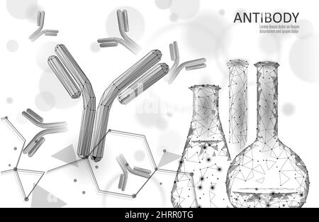 Ergebnis des Antikörperimmunglobulin-Coronavirus-Impfstoffs. 3D medizinisches Infektionsmodell. Vorlage für das COVID-Poster zur Immunisierung. Bluttest Green-Pass-Zertifikat Stock Vektor