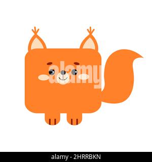 Quadratisches Eichhörnchen Wald Tier Gesicht Symbol isoliert auf weißem Hintergrund. Stock Vektor