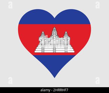 Herzflagge Von Kambodscha. Kambodschanische Khmer Love Shape Country Nation Nationalflagge. Königreich Kambodscha Banner Symbol Symbol Zeichen Symbol. EPS-Vektorgrafik. Stock Vektor