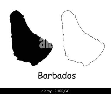 Karte Von Barbados. Barbados Schwarz Silhouette und Umriss Karte isoliert auf weißem Hintergrund. Symbol Symbol für Grenzlinie des Bajan-Territoriums Symbol Clipart E Stock Vektor