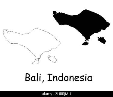 Bali Indonesia Karte. Schwarze Silhouette und Umriss isoliert indonesische Provinzinsel auf weißem Hintergrund. Symbol Grenzlinie Des Bali-Territoriums Sig Stock Vektor