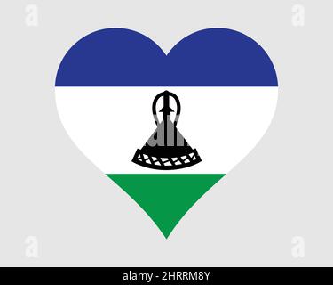 Lesotho Herz Flagge. Mosotho Basotho Love Shape Country Nation Nationale Flagge. Königreich Lesotho Banner Symbol Zeichen Symbol. EPS-Vektorgrafik. Stock Vektor