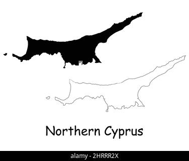 Karte Von Nordzypern. Zypriotischer Türke Schwarz Silhouette und Umriss Karte isoliert auf weißem Hintergrund. Grenze des Territoriums der türkischen Republik Nordzypern Stock Vektor