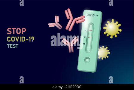 3D Antigen-Schnelltest COVID-19-Krankheit. Flach isoliert Haus Selbstanalyse Diagnose. Coronavirus Home Quarantäne Vektorgrafik Stock Vektor