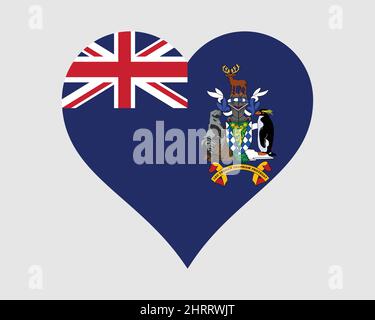 Südgeorgien und die Südliche Sandwich-Inseln Herzflagge. SGSSI Love Shape Flag. Britisches Überseegebiet Bannersymbol Symbol Symbol Clipart. EPS-Vektor Stock Vektor