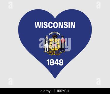 Wisconsin USA Herzflagge. WI US Love Shape State Flag. Dachs Staat Vereinigte Staaten von Amerika Banner Symbol Symbol Symbol Clipart. EPS-Vektorgrafik. Stock Vektor