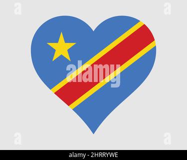 Kongo Kinshasa Herz Flagge. DR Kongo, DRC, DROC Love Shape Country Nation Nationalflagge. Demokratische Republik Kongo Banner Symbol Zeichen Symbol. EPS Stock Vektor