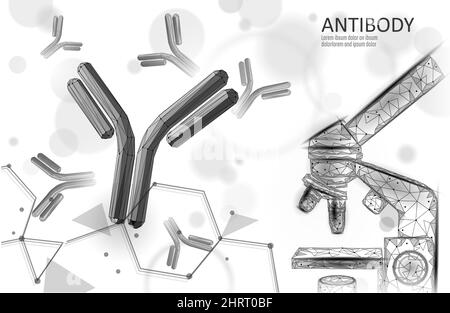 Ergebnis des Antikörperimmunglobulin-Coronavirus-Impfstoffs. 3D medizinisches Infektionsmodell. Vorlage für das COVID-Poster zur Immunisierung. Bluttest Green-Pass-Zertifikat Stock Vektor