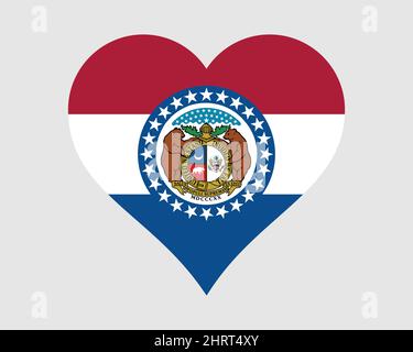 Missouri USA Herz Flagge. MO US Love Shape State Flag. Zeige mir Bundesstaat Vereinigte Staaten von Amerika Banner Symbol Symbol Symbol Clipart. EPS-Vektorgrafik. Stock Vektor