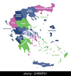 Griechenland - Karte der dezentralen Verwaltungen Stock Vektor