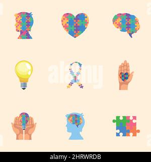 Neun Autismus-Tag-Ikonen Stock Vektor