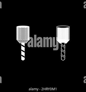 Bohrer Schnecke in Kopf Bohrwerkzeug Fräsmaschine Spindel CNC werkseitig eingestellt Symbol weiße Farbe Vektor Illustration Bild einfache solide Füllung Umriss Stock Vektor