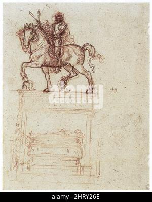 LEONARDO DA VINCI. UNTERSUCHUNGEN ZUM TRIVULZIO-DENKMAL. 1508-1512. Stift und Tinte. 280 mm x 198 mm Stockfoto