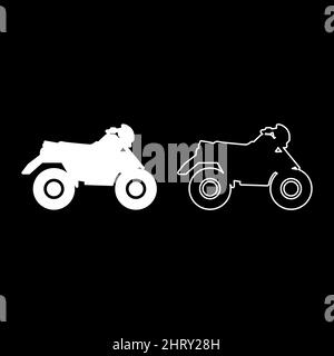 Quad-Bike ATV Moto für Fahrt Racing all Terrain Fahrzeug gesetzt Symbol weiß Farbe Vektor Illustration Bild einfach solide füllen Kontur Kontur Linie dünn Stock Vektor