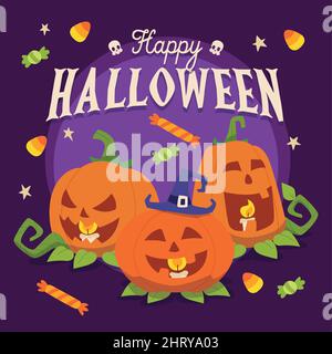 Farbige halloween-Vorlage Gruppe von Kürbissen und Süßigkeiten Vektor Stock Vektor