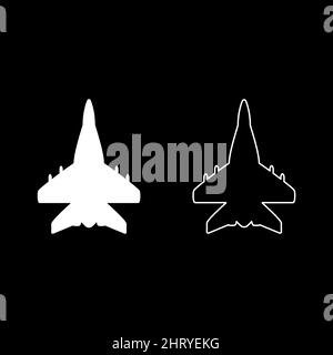 Jet Flugzeug Kämpfer reaktiv Verfolgung Militär Satz Symbol weiß Farbe Vektor Illustration Bild einfach solide füllen Kontur Kontur Linie dünn flach Stil Stock Vektor