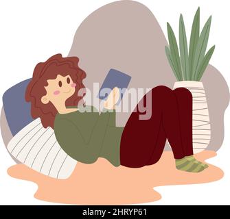 Entspannte Frau liest ein Buch Hygge Lifestyle Vector Stock Vektor