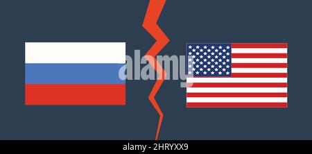 Russische Flagge gegen Flagge der Vereinigten Staaten von Amerika Stock Vektor