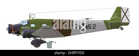 Junkers Ju 52/3m (22○62) der Escuadrilla 4-E-22 (Flug 4-E-22) der Grupo 2-G-22 (Gruppe 2-G-22) der Spanish National Aviation, November 1936 Stockfoto