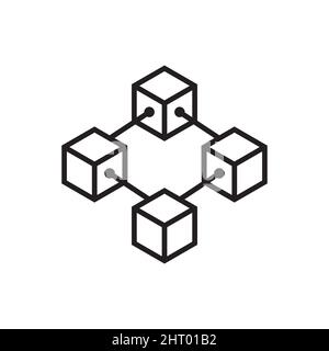 Line Icon Cube Blockchain auf weißem Hintergrund isoliert. Stock Vektor