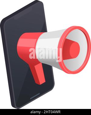 Soziale Netzwerk isometrische Symbole Komposition mit Bild des Smartphones mit Megaphon auf leeren Hintergrund Vektor-Illustration Stock Vektor