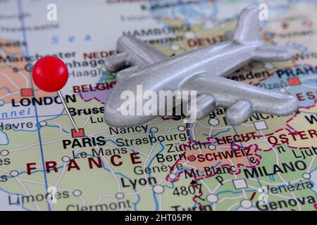 Paris auf der Karte in Frankreich Stockfoto