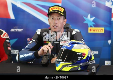 Phillip Island, Australien. 26.. Februar 2022. PHILLIP ISLAND, AUSTRALIEN - 26. FEBRUAR: Cru Halliday-Rennen für das Yamaha Racing Team während der Qualifying-Pressekonferenz für das erste Rennen der australischen Superbikes im Rahmen der mi-bike Motorcycle Insurance Australian Superbike Championship am 26. FEBRUAR 2022 in Phillip Island, Australien. Bild-Kredit: brett keating/Alamy Live Nachrichten-Kredit: brett keating/Alamy Live Nachrichten Stockfoto