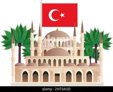 Istanbul türkei Tourismus Reisekomposition mit isolierten Bildern von historischen Gebäuden mit türkischen Flagge Vektor-Illustration Stock Vektor