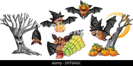 Set von verschiedenen niedlichen Fledermäuse Cartoon-Figuren Illustration Stock Vektor