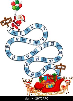 Schlange und Leitern Spiel Vorlage in Weihnachten Thema Illustration Stock Vektor