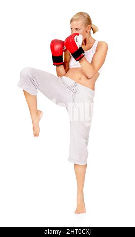 Es gibt keine Übereinstimmung für sie. Aufnahme einer schönen Boxerin. Stockfoto