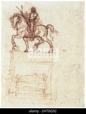 LEONARDO DA VINCI. UNTERSUCHUNGEN ZUM TRIVULZIO-DENKMAL. 1508-1512. Stift und Tinte. 280 mm x 198 mm Stockfoto