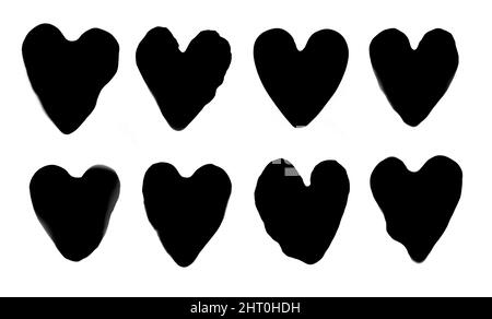Valentinstag Sammlung von verschiedenen Herzen Ikonen isoliert. Schwarz-weiße Herzen auf weißem Hintergrund isoliert gesetzt. Stockfoto