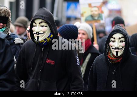 Wien, Österreich. 11. Februar 2012. Demonstration gegen ACTA (Anti-Counterfeiting Trade Agreement) in Wien Stockfoto