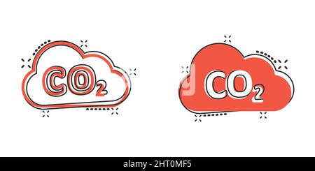CO2 Emissions-Ikone im Comic-Stil. Wolke Katastrophe Cartoon Vektor-Illustration auf weißem isolierten Hintergrund. Umwelt Splash Effekt Zeichen Business con Stock Vektor