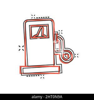 Kraftstoffpumpe Symbol im Comic-Stil. Tankstelle Cartoon Zeichen Vektor-Illustration auf weißem isolierten Hintergrund. Geschäftskonzept mit Benzinspritzer. Stock Vektor