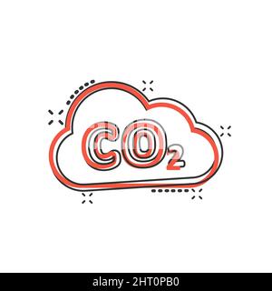 CO2 Emissions-Ikone im Comic-Stil. Wolke Katastrophe Cartoon Vektor-Illustration auf weißem isolierten Hintergrund. Umwelt Splash Effekt Zeichen Business con Stock Vektor