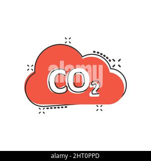 CO2 Emissions-Ikone im Comic-Stil. Wolke Katastrophe Cartoon Vektor-Illustration auf weißem isolierten Hintergrund. Umwelt Splash Effekt Zeichen Business con Stock Vektor