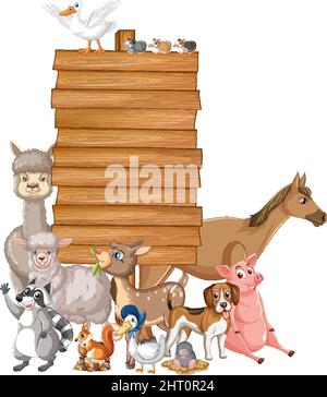 Tier mit Holzschild Banner Illustration Stock Vektor