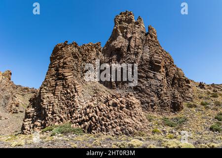 La Catedral Gesteinsformation mit Basaltsäulenstruktur, Teide Nationalpark, Teneriffa, Spanien Stockfoto