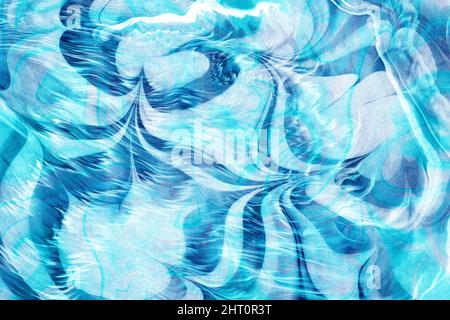 Wasserwellen-Illustration, japanisches blaues Marmorpapier abstrakt, natürlicher Grunge-Textur-Hintergrund, Tuschekunst Stockfoto